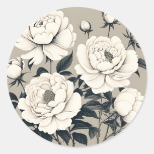Elegante Rose und Peonies auf Creme Runder Aufkleber