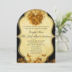 Elegante Rose und Schmetterlinge Hochzeit Einladung
