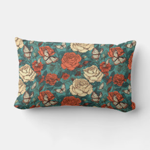 Elegante Rose und Schmetterlinge Kissen 13"x21"