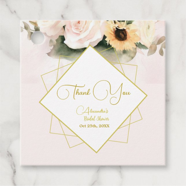 Elegante Rose und Sonnenblumen Geschenkanhänger (Vorderseite)