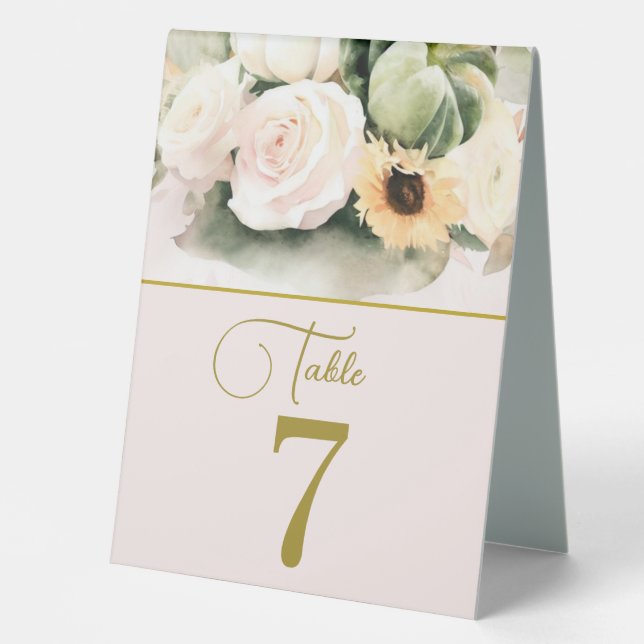 Elegante Rose und Sonnenblumen Tischaufsteller (Vorderseite)