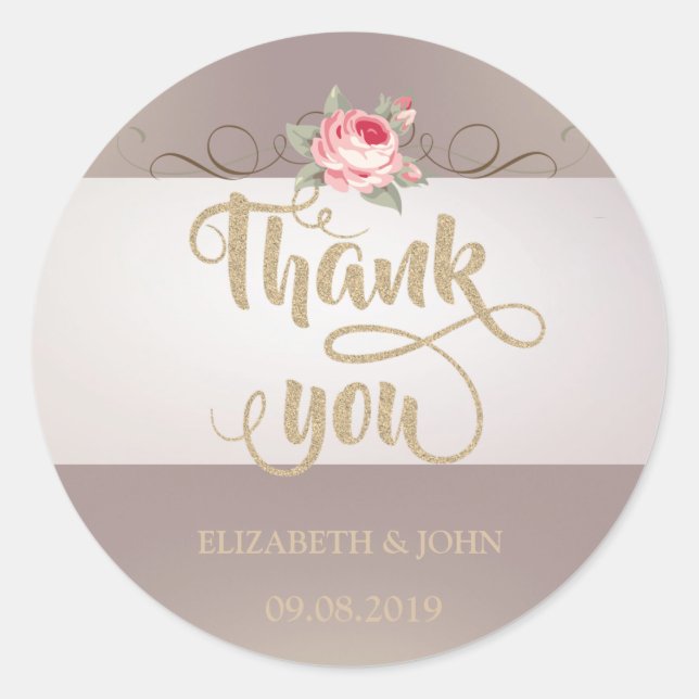 Elegante Rose Vielen Dank für Ihr Hochzeitsticker Runder Aufkleber (Vorderseite)