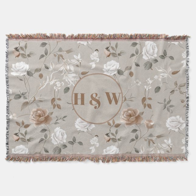 Elegante Rose & Vine Pattern Keule Decke (Vorderseite)