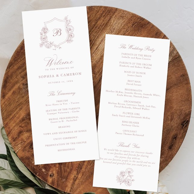 Elegante Rose Wappen Monogram Wedding Programm (Von Creator hochgeladen)