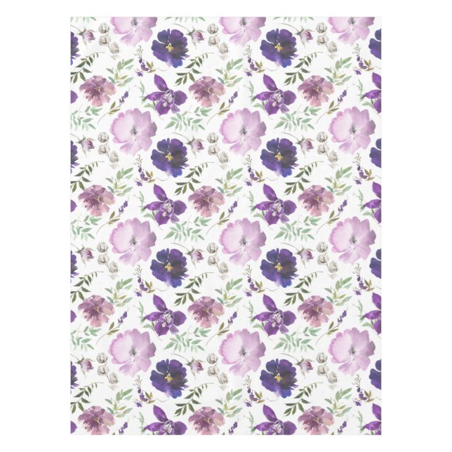 Elegante Rose Wasserfarben, Blumen und Blumen Lila Tischdecke (Vorderseite)