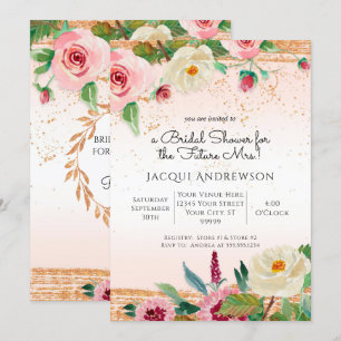 Elegante Rose Wasserfarben Blütenrot Einladung