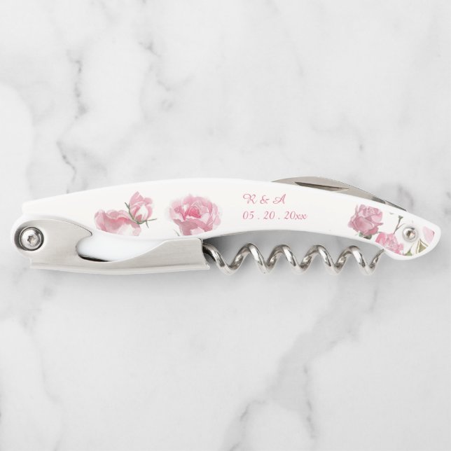 Elegante Rose Wasserfarben Kellnermesser (Vorderseite)