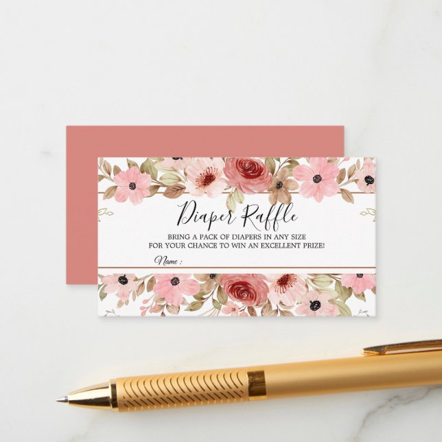 Elegante Rose Wasserfarben-Windeln-Raffelkarte Begleitkarte (Vorderseite/Rückseite Beispiel)
