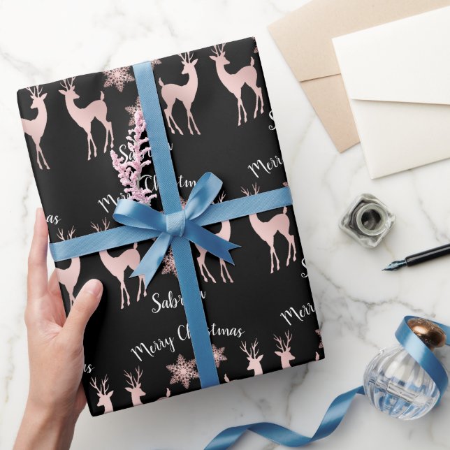 Elegante Rose Weihnachtsschneeflocken Geschenkpapier (Schenken)