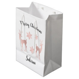 Elegante Rose Weihnachtsschneeflocken Mittlere Geschenktüte