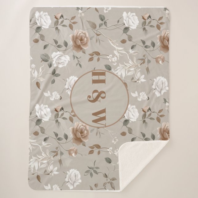 Elegante Rose & Weinmuster Sherpa Blanket Sherpadecke (Vorderseite)