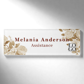Elegante Rose Weiß Namenschild