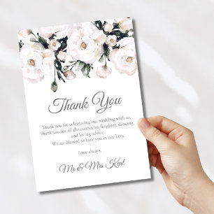Elegante Rose Weiße Blumenhochzeit Dankeskarte