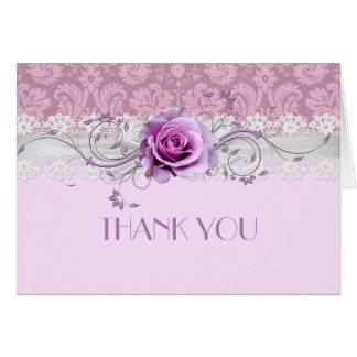 Elegante Rose Wirbel Ribbon Damask Danke Karte