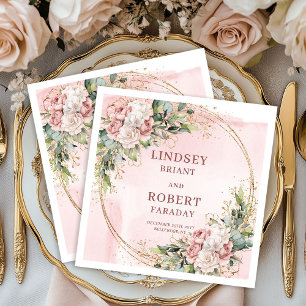 Elegante Roségold-Blumen-Eukalyptus-Goldglitter Serviette