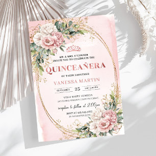 Elegante Roségold-Blumen-Eukalyptus-Quince-Einladu Einladung