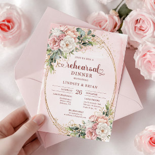 Elegante Roségold-Blumen-Hochzeitsprobe-Dinner Einladung