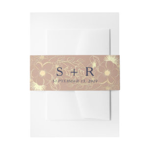 Elegante Roségold-Blumenhochzeit Einladungsbanderole