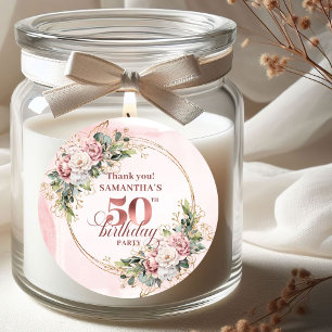 Elegante Roségold-Blush-Labels zum 50. Geburtstag Runder Aufkleber