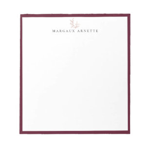 Elegante Roségold-Botanik-Zweig-Bordeaux-Rahmen Notizblock
