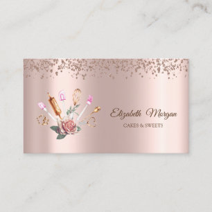 Elegante Roségold-Diamanten,Blume,Bäckerei-Werkzeu Visitenkarte