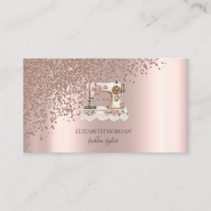 Elegante Roségold-Diamanten Vintage-Nähmaschine Visitenkarte