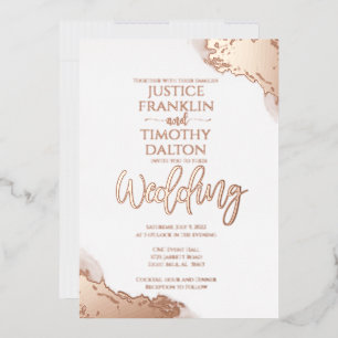 Elegante Roségold-Eckenrand-Hochzeit Folieneinladung