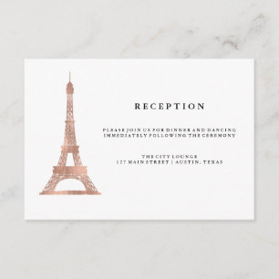 Elegante Roségold-Eiffelturm-Hochzeitsempfang Begleitkarte