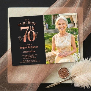 Elegante Roségold-Foto-Überraschung zum 70. Geburt Einladung