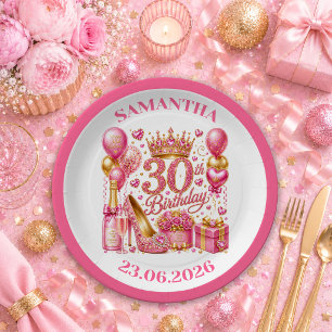 Elegante Roségold Glitter 30. Geburtstag Papierpla Pappteller