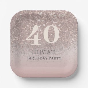 Elegante Roségold-Glitter 40. Geburtstag Pappteller