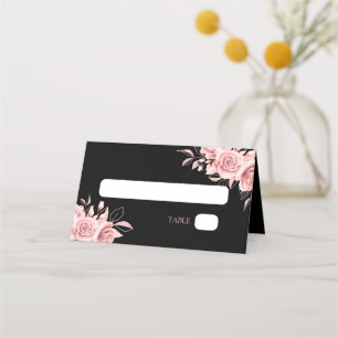 Elegante Roségold Glitter Blumen Schwarz Platzkarte