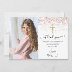 Elegante Roségold-Glitter-Foto-Bestätigung Dankeskarte