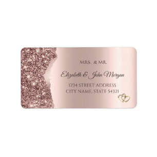 Elegante Roségold Glitter Gold Ringe Adressaufkleber
