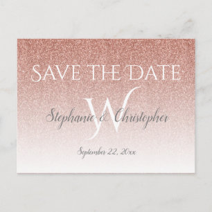 Elegante Roségold-Glitter-Hochzeit 'Save the Date' Postkarte