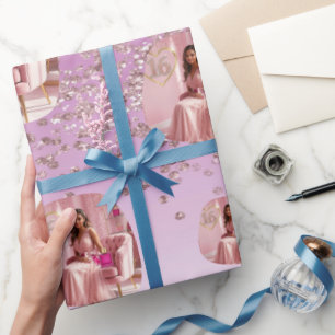 Elegante Roségold-Glitter-Ombre-Fotovorlage  Geschenkpapier