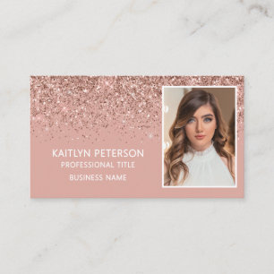 Elegante Roségold-Glitter-Photo-QR-Code Visitenkarte