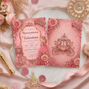 Elegante Roségold Glitter Prinzessin Quinceañera Einladung