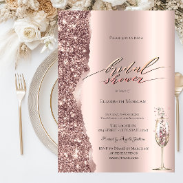 Elegante Roségold Glitter-Schrift Champagner Einladung