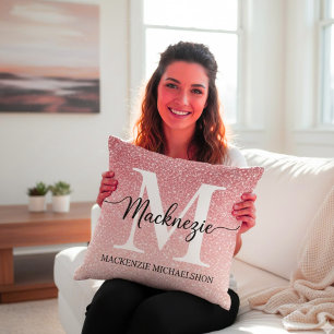 Elegante Roségold-Glitter-Verlaufs-Monogramm-Name Kissen