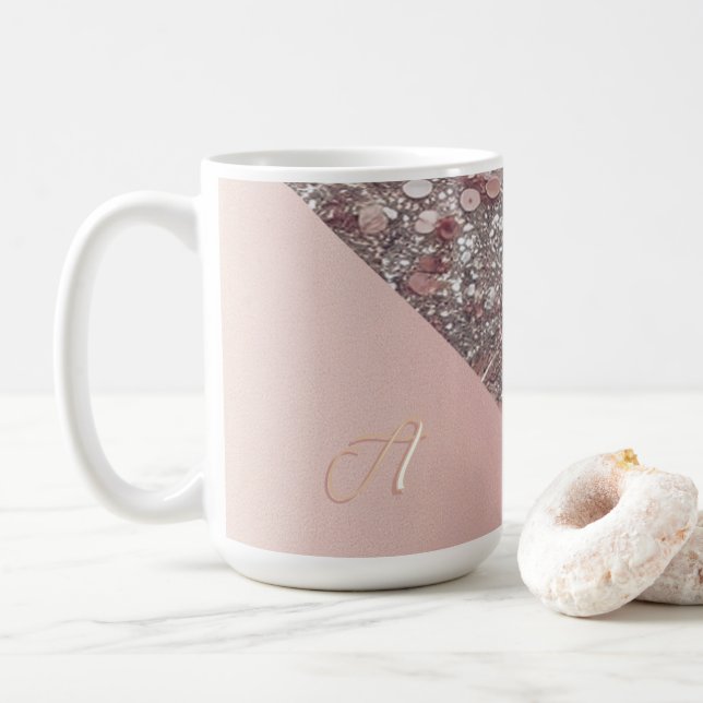 Elegante Roségold-Monogramm Kaffeetasse (Mit Donut)