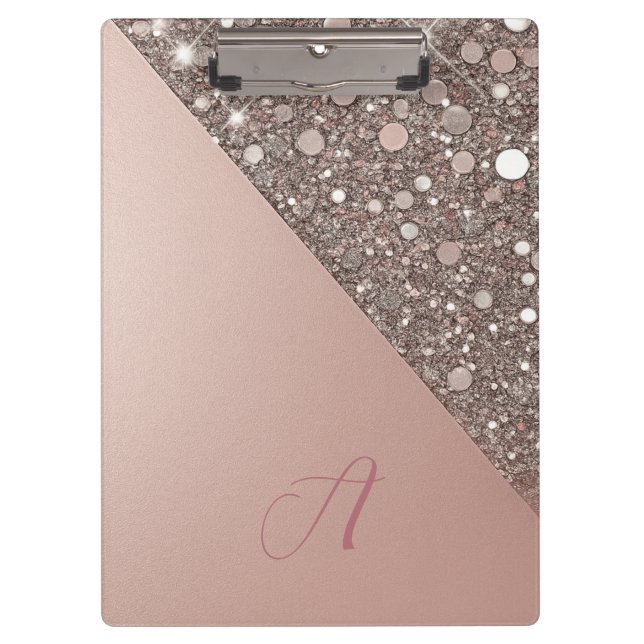 Elegante Roségold-Monogramm-Mappe Klemmbrett (Vorderseite)
