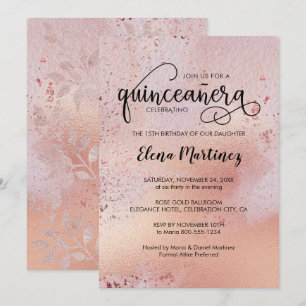 Elegante Roségold-Quinceanera-Sweet-15-Party Einladung