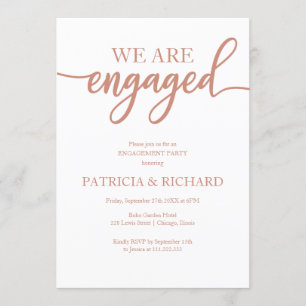 Elegante Roségold-Schrift Engagement-Party Einladung