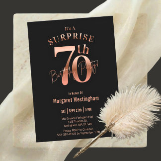 Elegante Roségold-Schwarze Überraschung zum 70. Ge Einladung