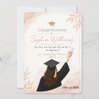 Elegante Roségold- und rosa Blumen-Abschlusskarte Dankeskarte