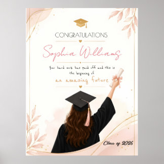 Elegante Roségold- und rosa Blumen-Abschlusskarte Poster