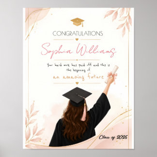 Elegante Roségold- und rosa Blumen-Abschlusskarte Poster