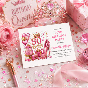 Elegante roségoldene Glitter 90. Geburtstagseinlad Einladung