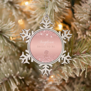 Elegante roségoldene Luxus-Schimmer-Brautparty Schneeflocken Zinn-Ornament